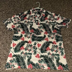 Bad Birdie Men's White Tropical Floral Short-Sleeve Shirt - Size XL